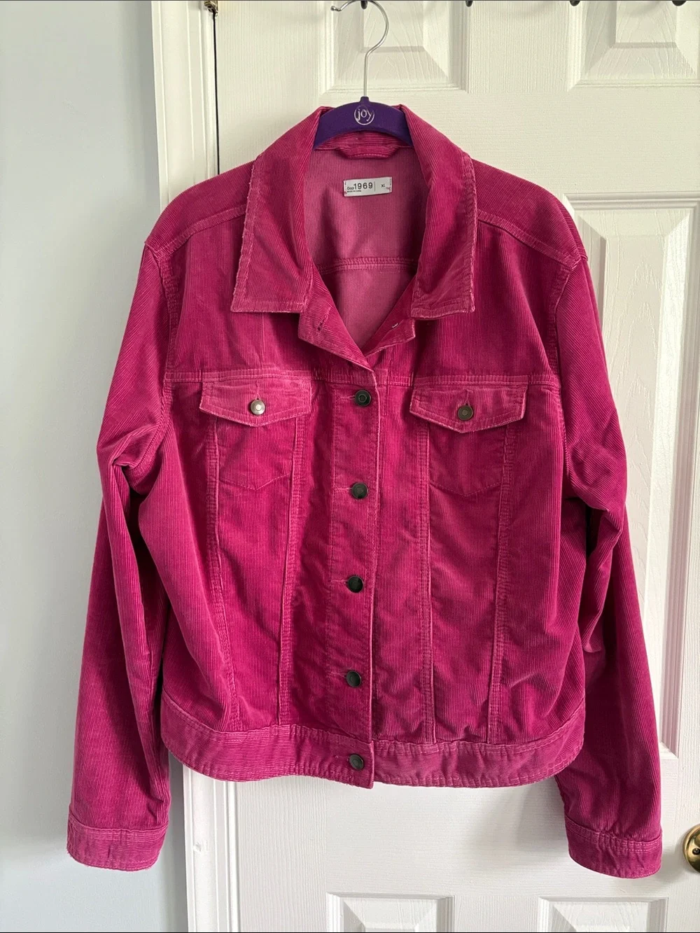 GAP 1969 Berry Pink Lily Flap Corduroy Button Front Trucker Jacket Size XL
